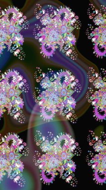 Düz Çiçek Elementleri Tasarımı. Çiçek deseni. Renkli Bahar Temalı Kusursuz Arkaplan. Raster pürüzsüz Güzel kumaş deseni.