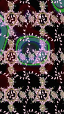 Soyut etnik raster kusursuz desen. Arkaplan dokusu, duvar kağıdı, siyah ve nötr renklerde çiçek teması. Kabile sanatı boho baskısı, klasik çiçek arkaplanı.