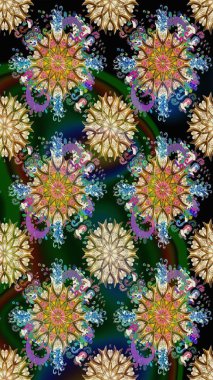 Mavi ve bej renkte mavi ve bej papatya deseni. Mavi ve bej renklerde. Raster illüstrasyonu.