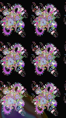 Tekstil, kumaş, ambalaj, hatıra defteri için hoş bir çiçek arkaplanı. El çizimi çiçekli, pürüzsüz bir desen. Çocuksu tasarım. Siyah arkaplanda.