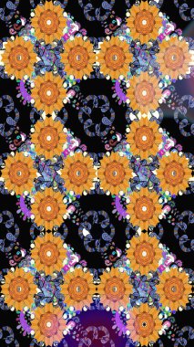 Duvar kağıdı, web sitesi arka planı, ambalaj kağıdı, davetiye, broşür, afiş veya web sitesi için kusursuz çiçek deseni kullanılabilir. Karalama elementleri. El çizimi Raster illüstrasyonu.