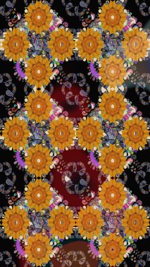 Turuncu renkli çiçekler. Düz Çiçek Elementleri Tasarımı. Renkli Bahar Temalı Kusursuz Arkaplan. Raster illüstrasyonunda kusursuz çiçek deseni.