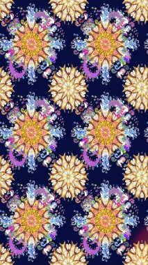 Etnik Mandala süsü. Raster Henna dövme stili. Kızılderili desenli desenli desenli şal deseni. Tekstil, tebrik kartı, boyama kitabı, telefon kılıfı baskısı için kullanılabilir.