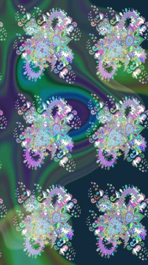 Arkaplan dokusu, duvar kağıdı, mavi renkli çiçek teması. Soyut etnik raster kusursuz desen. Kabile sanatı boho baskısı, klasik çiçek arkaplanı.