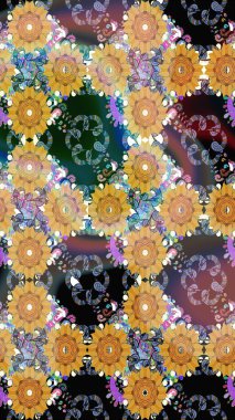 Raster illüstrasyonunda kusursuz çiçek deseni. Bej renkte çiçekler.