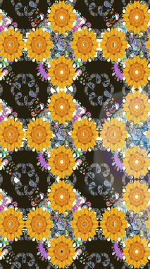 Çiçekler suluboya tarzında sarı renkte. Raster illüstrasyonunda kusursuz çiçek deseni.