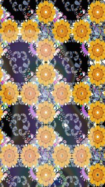 Sarı renkli güzel bir tekstil. Çiçeklerle suluboya desenli çiçek deseni. Raster illüstrasyonu.