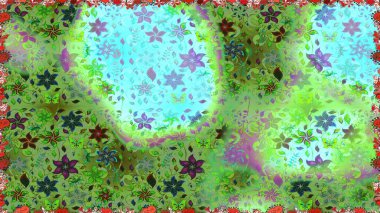 Şirin çiçekli kusursuz desen ve yeşil renkli yapraklar, suluboya çiçek deseni, duvar kağıdı, kart ya da kumaş için fayanslı. Raster illüstrasyonu.