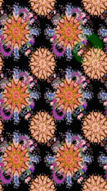 Suluboya tarzında siyah ve kahverengi renkte çiçekler. Raster illüstrasyonunda kusursuz çiçek deseni.