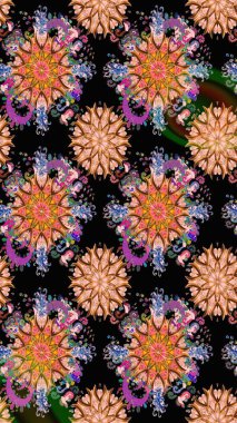 Raster illüstrasyonu. Kusursuz çiçek deseni. Siyah renklerde Asya tekstili.