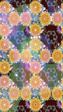 Güzel kumaş deseni. El çizimi. Raster illüstrasyonu. Çiçekler, dallar, otlar ve çiçekler.