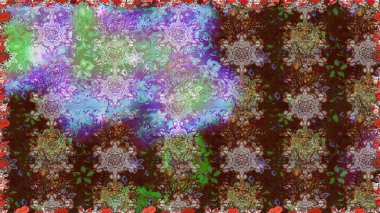 Çiçek deseni. Şatafatlı bahar bahçesi dokusu. Kahverengi renkli çiçekler. Kahverengi renklerde çiçeksiz. Raster illüstrasyonu.