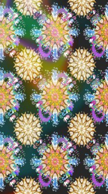 Düz Çiçek Elementleri Tasarımı. Güzel kumaş deseni. Asya tekstil tarzında. Raster illüstrasyonu. Kusursuz çiçek deseni. Renkli Bahar Teması Kusursuz Arkaplan.