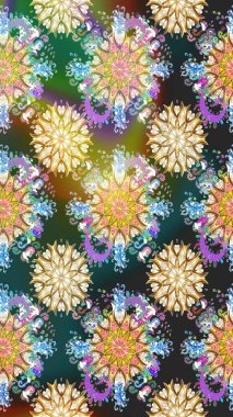 Çiçeksiz desenli, suluboya elle çizilmiş elementler. Parlak renkli fantezi çiçekleri, yapraklar, bej ve nötr renklerde tomurcuklar bej ve nötr.