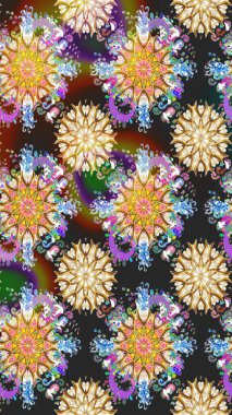 Düz Çiçek Elementleri Tasarımı. Modaya uygun kumaş deseni. Renkli Yaz Temalı Kusursuz Arkaplan. Sevimli çiçek raster deseni.