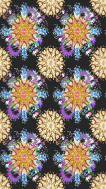 Çocuksu tasarım. El çizimi çiçekli, pürüzsüz bir desen. Tekstil, kumaş, ambalaj, hatıra defteri için hoş bir çiçek arkaplanı. Gri ve bej arkaplanda.