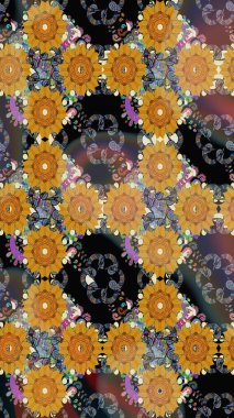 Raster illüstrasyonu. Sarı renkli çiçekler. Çiçekli, suluboya desenli kusursuz çiçek deseni. Renkli Bahar Temalı Kusursuz Arkaplan. Düz Çiçek Elementleri Tasarımı.