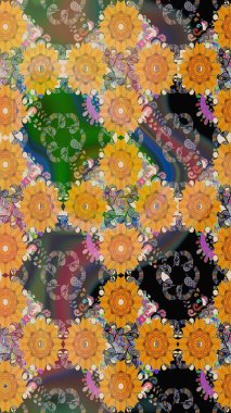 Turuncu renkli çiçekler. Elle boyanmış suluboya, kusursuz çiçekler ve bitkiler..