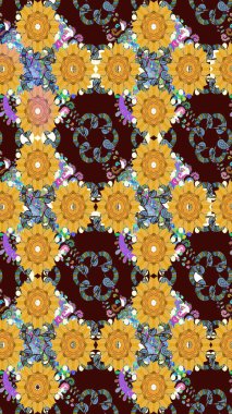 Kabile sanatı boho baskısı, klasik çiçek arkaplanı. Soyut etnik raster kusursuz desen. Arkaplan dokusu, duvar kağıdı, kahverengi renkli çiçek teması.