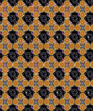 Siyah ve turuncu renkli şirin tekstil. Çiçek duvar kâğıdı. Raster illüstrasyonu. Çiçek arkaplan. Renkli, pürüzsüz desen.