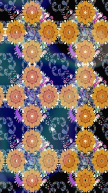 Güzel kumaş deseni. Raster Illustrasyon 'da moda olmayan çiçek deseni. Renkli Yaz Temalı Kusursuz Arkaplan. Düz Çiçek Elementleri Tasarımı.