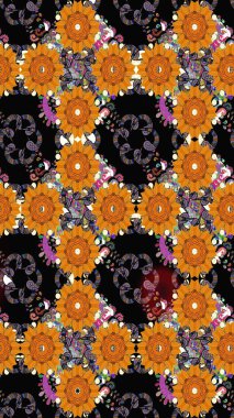 Çiçek desenleri turuncu renklerde, el yapımı papatyalar, papatyalar. Tekrarlayan çiçek arkaplanı, zarif turuncu çiçek duvar kağıdı.