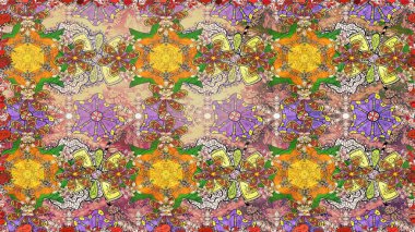 Kahverengi renkli çiçekler. Renkli Bahar Temalı Kusursuz Arkaplan. Sevimli çiçek raster deseni. Düz Çiçek Elementleri Tasarımı.