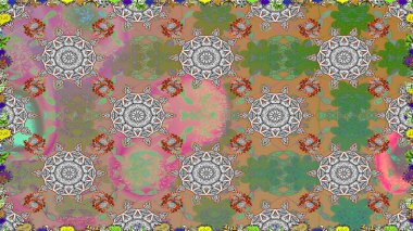 Raster illüstrasyonu. Kusursuz bir geçmişi var. Eski usul. Kumaş, tekstil, duvar kağıdı baskısı için. Tomurcukları papatya çiçekleri olan sevimli bir çiçek deseni. Miles Fleur, dandik süs.