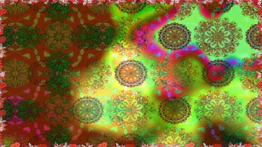 Kahverengi renkli Asya tekstili. Raster illüstrasyonu. Kusursuz çiçek deseni.