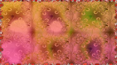 Turuncu renklerde bahar çiçekleri. Raster illüstrasyonu. Çiçek ve yapraklı karalama şeklinde Raster çiçek deseni.