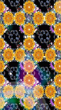 Raster suluboya çiçek deseni, narin çiçekler, sarı çiçekler, tebrik kartı şablonu. Güzel kumaş deseni.