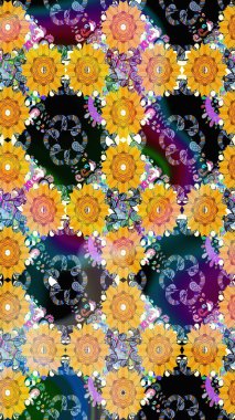 Raster illüstrasyonu. Egzotik çiçekler, botanik parlak klasik sarı renkler. Klasik tropikal doğal elementlerin suluboya seti.