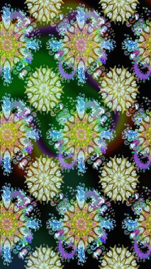 Kusursuz Chichi kumaş deseni. Renkli Bahar Temalı Kusursuz Arkaplan. Düz Çiçek Elementleri Tasarımı. Raster illüstrasyonu. Çiçek deseni.