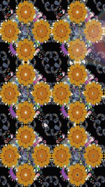 Raster illustration. Seamless floral pattern in folk style with flowers, leaves. Hand drawn.