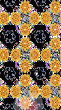 Vadinin çiçekleri siyah renklerde. Suluboya, elle çizilmiş. Kusursuz bir arka plan modeli. Raster - stok.