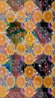 Çiçek arkaplan. Çiçek duvar kâğıdı. Raster illüstrasyonu. Kahverengi renkli şirin tekstil. Renkli, pürüzsüz desen.