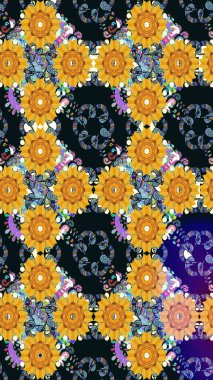 Soyut etnik raster kusursuz desen. Arkaplan dokusu, duvar kağıdı, sarı renkli çiçek teması. Kabile sanatı boho baskısı, klasik çiçek arkaplanı.