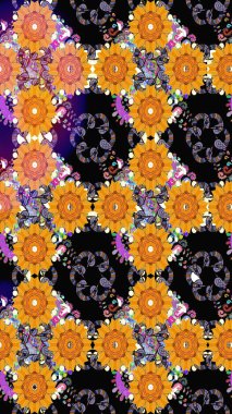 Raster illüstrasyonu. Güzel çiçekli kusursuz desen ve siyah renkli yapraklar, suluboya çiçek deseni, duvar kağıdı, kart veya kumaş için fayanslı.