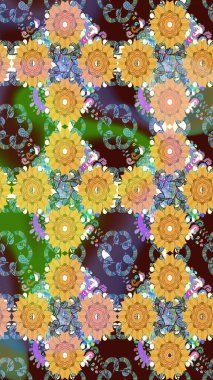 Raster illüstrasyonunda kusursuz çiçek deseni. Düz Çiçek Elementleri Tasarımı. Renkli Bahar Temalı Kusursuz Arkaplan. Kahverengi renkte çiçekler.