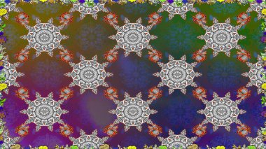 Gri renkli Asya tekstili. Raster illüstrasyonu. Kusursuz çiçek deseni.