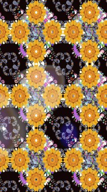 Sarı renkli şirin tekstil tarzında. Raster illüstrasyonu. Çiçek duvar kâğıdı. Renkli, pürüzsüz desen. Çiçek arka planı.