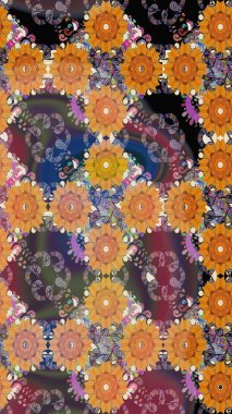 Kusursuz desenli, turuncu renkli parlak çiçekli halı..