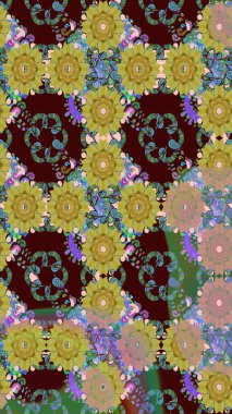 Motley illüstrasyonu. Küçük renkli çiçekler. Kahverengi çiçekli bahar çiçekleri. Moda baskıları için zarif bir şablon. Küçük çiçekte şirin desenler.