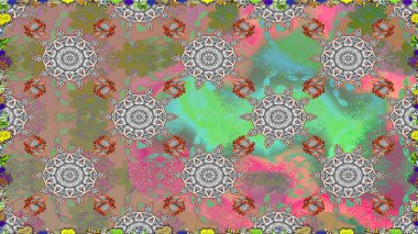 Çiçekli el, pürüzsüz desen çizmiş. Modern gelişim, gri raster arka plan duvar kağıdı çizimi, klasik çizgiler, desenli desenli çiçekler, çiçekli süsler..