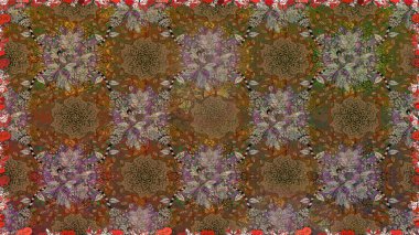 Raster suluboya çiçek deseni, narin çiçekler, kahverengi çiçekler, tebrik kartı şablonu. Güzel kumaş deseni.