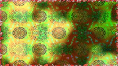 Yeşil renklerde. Küçük çiçekteki sevimli çiçek deseni. Soyut çiçek desensiz arkaplan. Raster deseni. Raster illüstrasyonu.