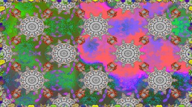 Çiçekli karalama şeklinde Raster çiçek deseni. Yeşil renkli çiçekler. Yumuşak, bahar çiçekli arka plan.