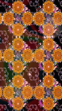 Tomurcukları papatya çiçekleri olan sevimli bir çiçek deseni. Raster illüstrasyonu. Kumaş, tekstil, duvar kağıdı baskısı için. Miles Fleur, süslü püslü bir süs. Eski usul. Kusursuz arkaplan.