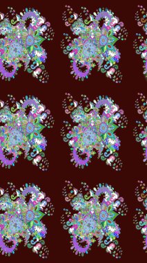 Düz Çiçek Elementleri Tasarımı. Çiçekli kusursuz retro desen. Renkli Yaz Temalı Kusursuz Arkaplan. Kahverengi renkte çiçekler.