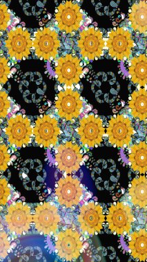 Sarı renkli, zarif çiçek buketli suluboya. Renkli Bahar Temalı Kusursuz Arkaplan. Raster illüstrasyonu. Düz Çiçek Elementleri Tasarımı.